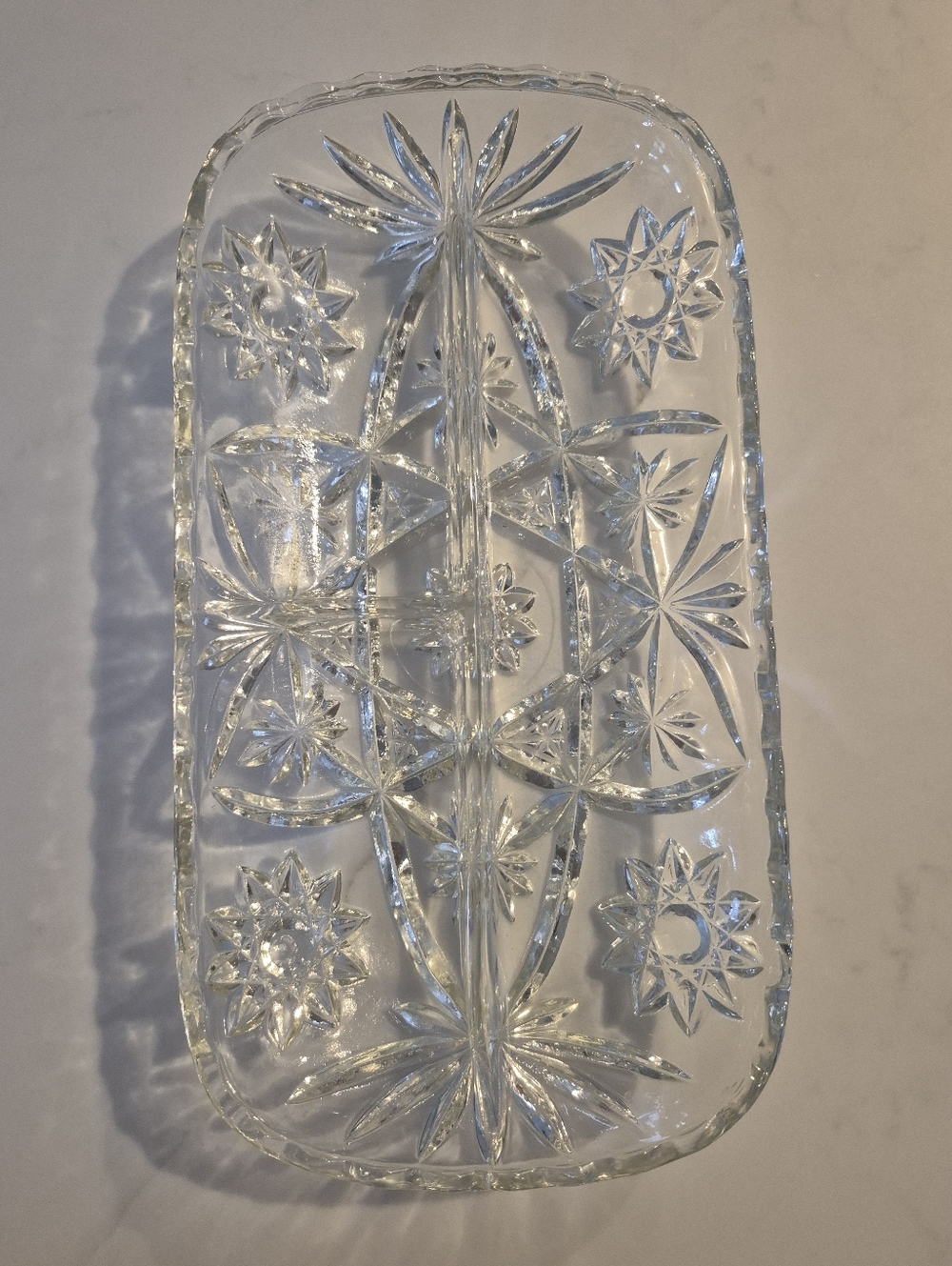 Vintage Pressed Cut Glass Divided Serving Dish